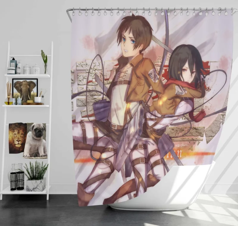 Mikasa and Eren Unbreakable Connection Anime Shower Curtain