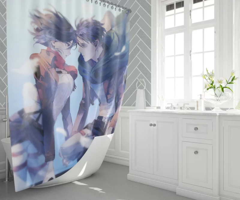 Mikasa and Levi Titan Slayers Anime Shower Curtain 1