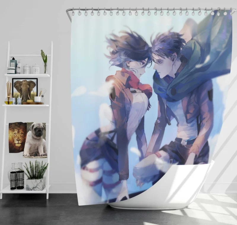 Mikasa and Levi Titan Slayers Anime Shower Curtain