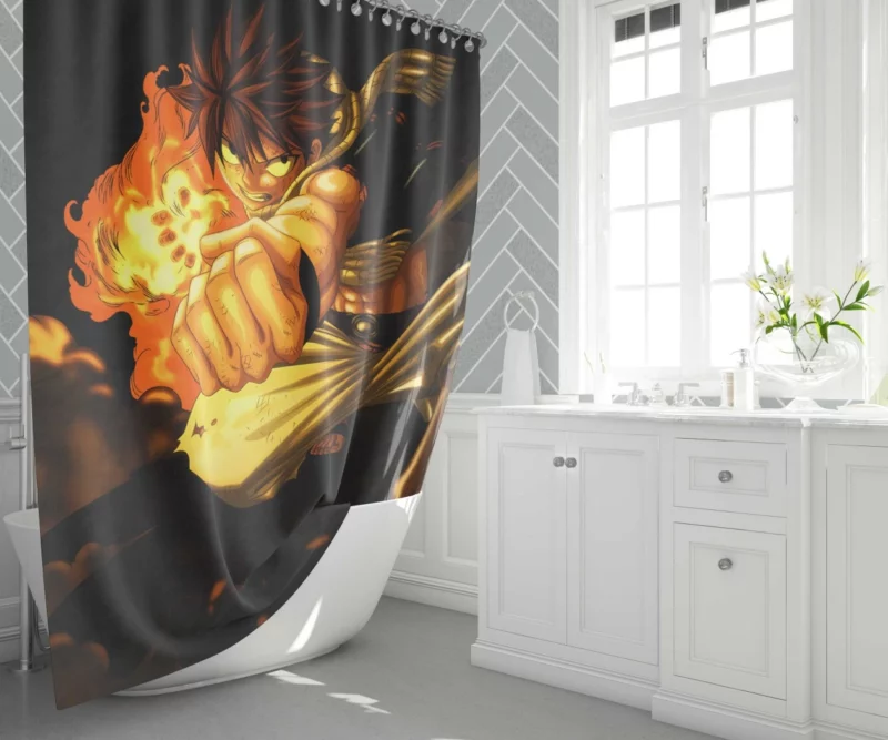 Natsu Dragneel Flaming Hero Anime Shower Curtain 1