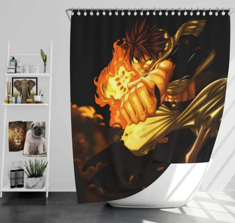 Natsu Dragneel Flaming Hero Anime Shower Curtain