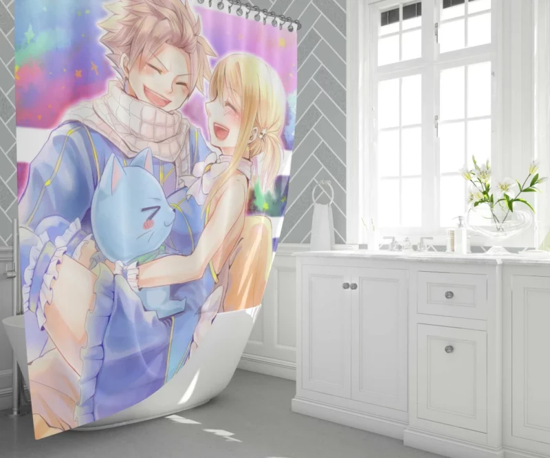 Natsu Lucy & Happy Anime Shower Curtain 1