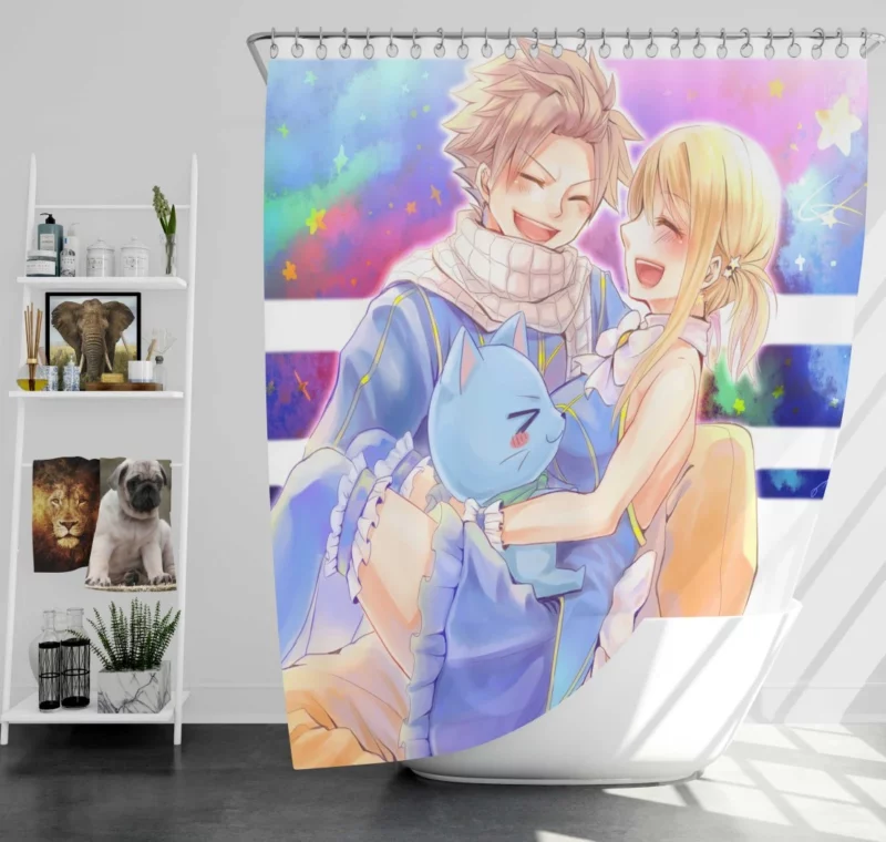 Natsu Lucy & Happy Anime Shower Curtain