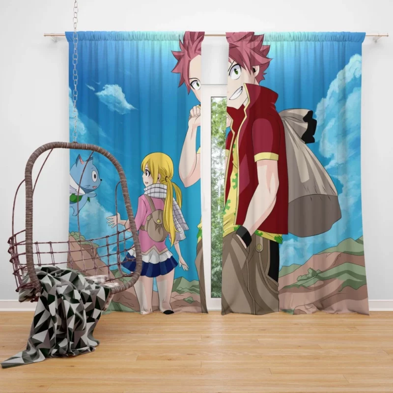 Natsu Lucy and Happy Dynamic Trio Anime Curtain