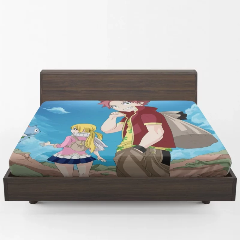 Natsu Lucy and Happy Dynamic Trio Anime Fitted Sheet 1