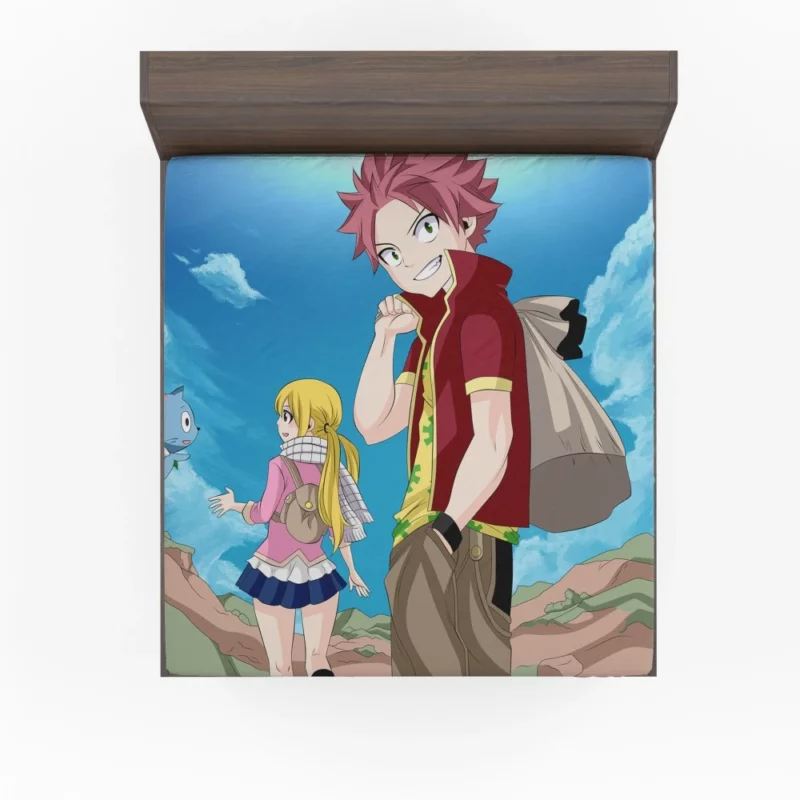 Natsu Lucy and Happy Dynamic Trio Anime Fitted Sheet