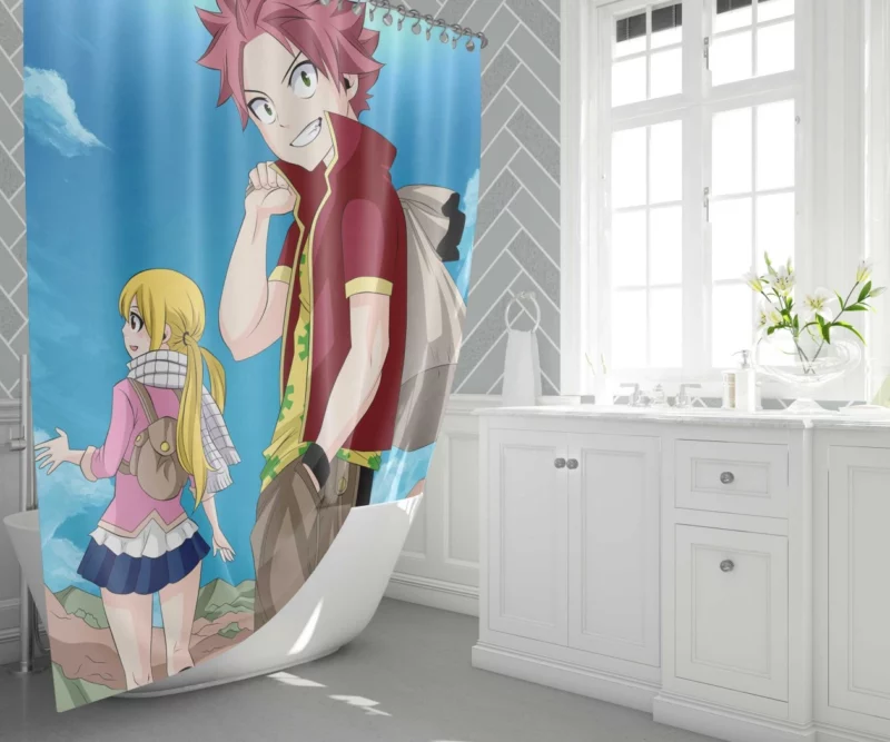 Natsu Lucy and Happy Dynamic Trio Anime Shower Curtain 1