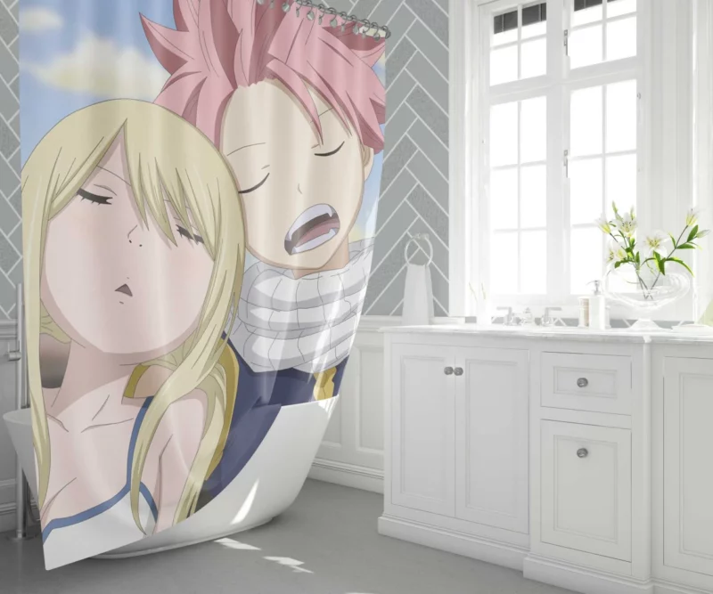 Natsu and Lucy Unbreakable Bond Anime Shower Curtain 1