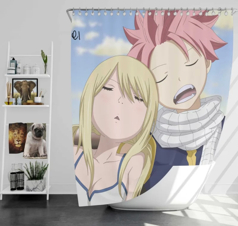Natsu and Lucy Unbreakable Bond Anime Shower Curtain