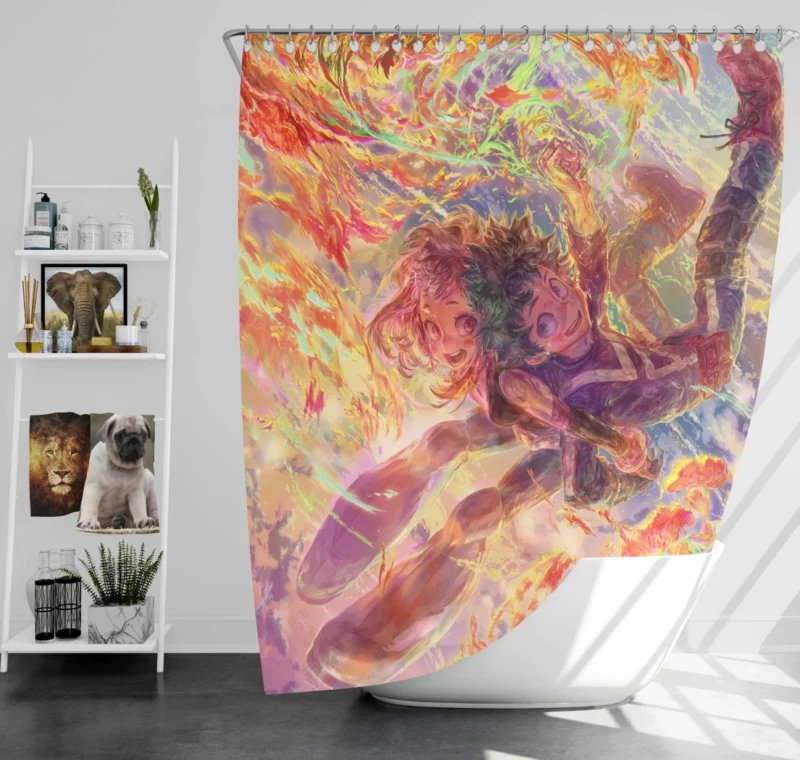 Ochaco and Izuku Unbreakable Bond Anime Shower Curtain