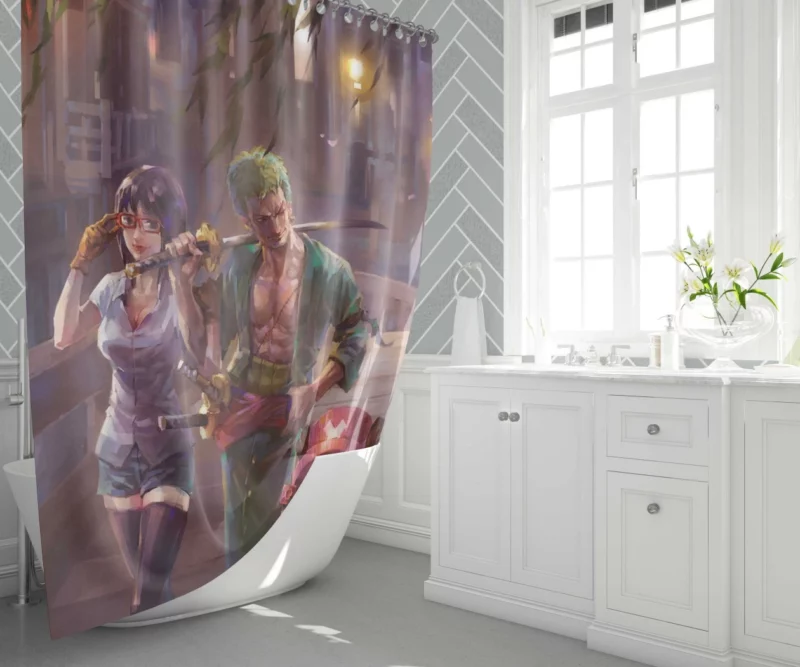 One Piece x Rurouni Kenshin Crossover Anime Shower Curtain 1