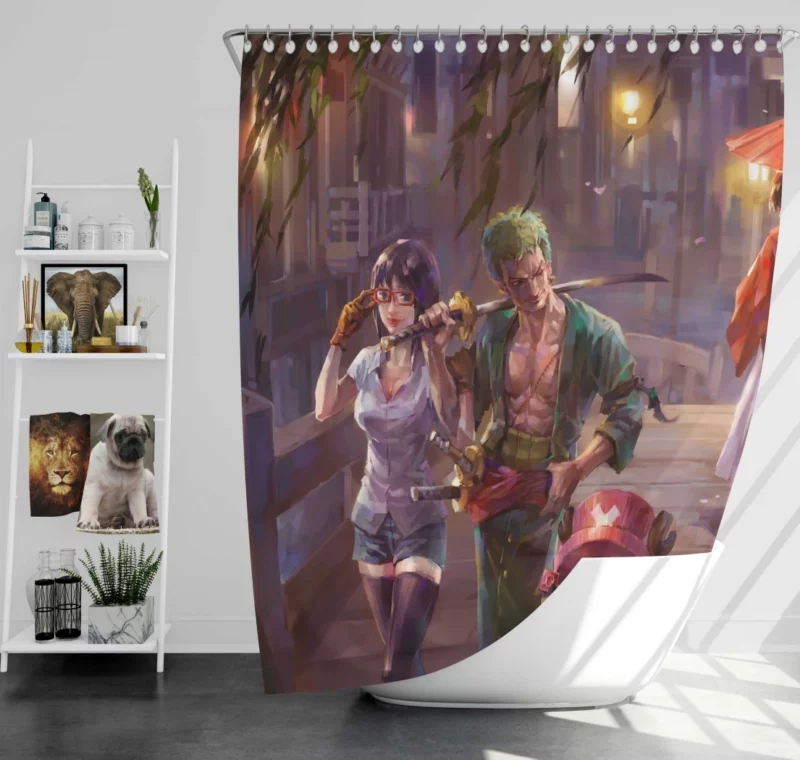 One Piece x Rurouni Kenshin Crossover Anime Shower Curtain