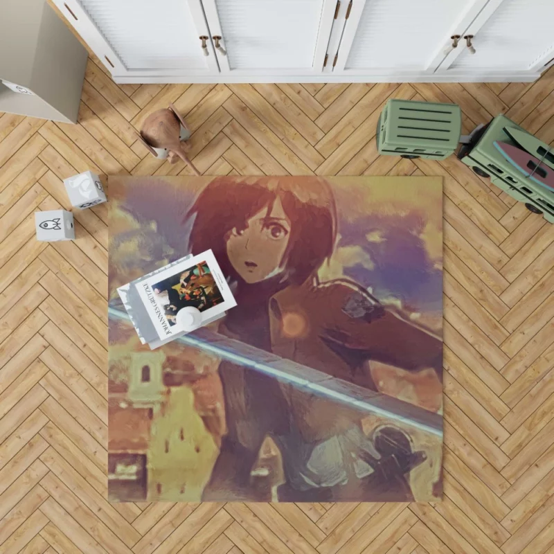 Painted Mikasa Artistic Titan Slayer Anime Rug