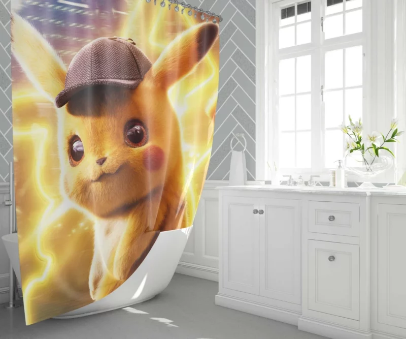 Pikachu Caffeine Detective Anime Shower Curtain 1