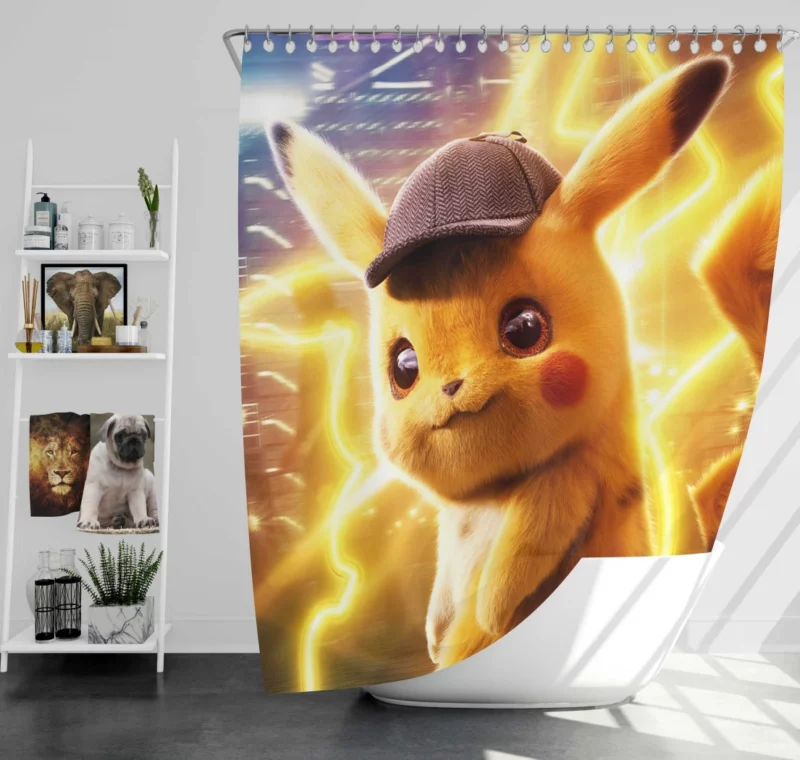 Pikachu Caffeine Detective Anime Shower Curtain
