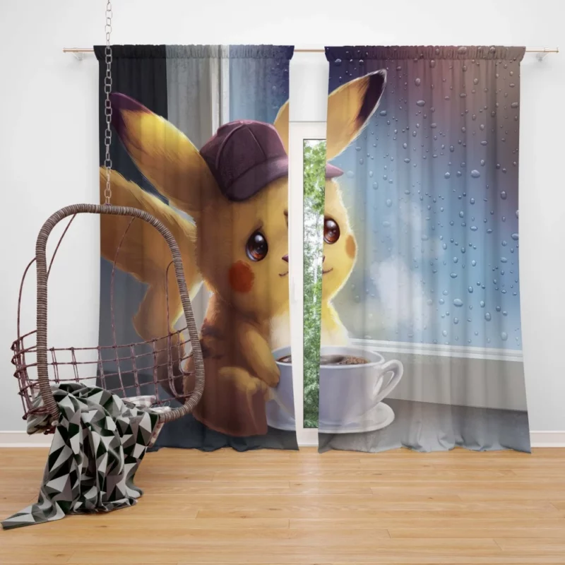 Pikachu Coffee Adventure Anime Curtain