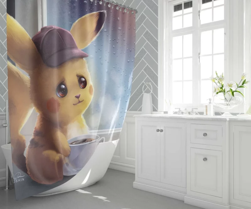 Pikachu Coffee Adventure Anime Shower Curtain 1