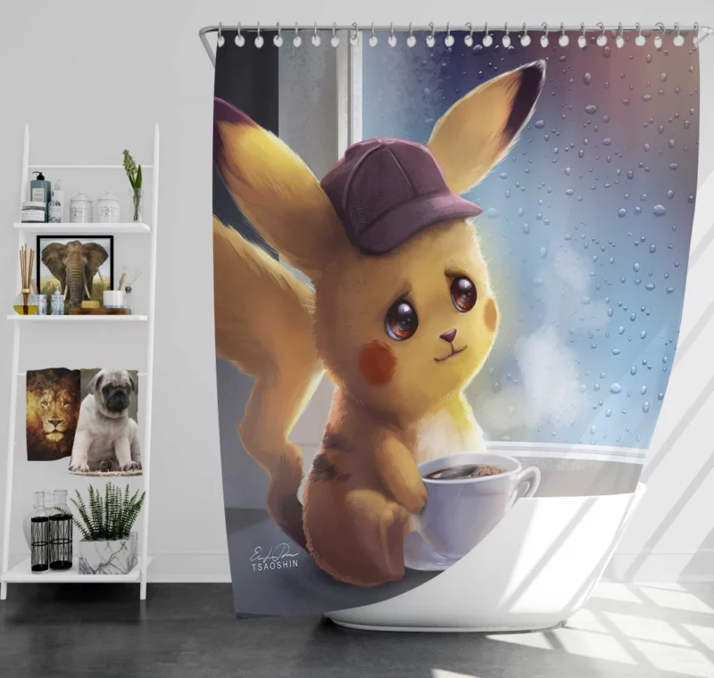 Pikachu Coffee Adventure Anime Shower Curtain