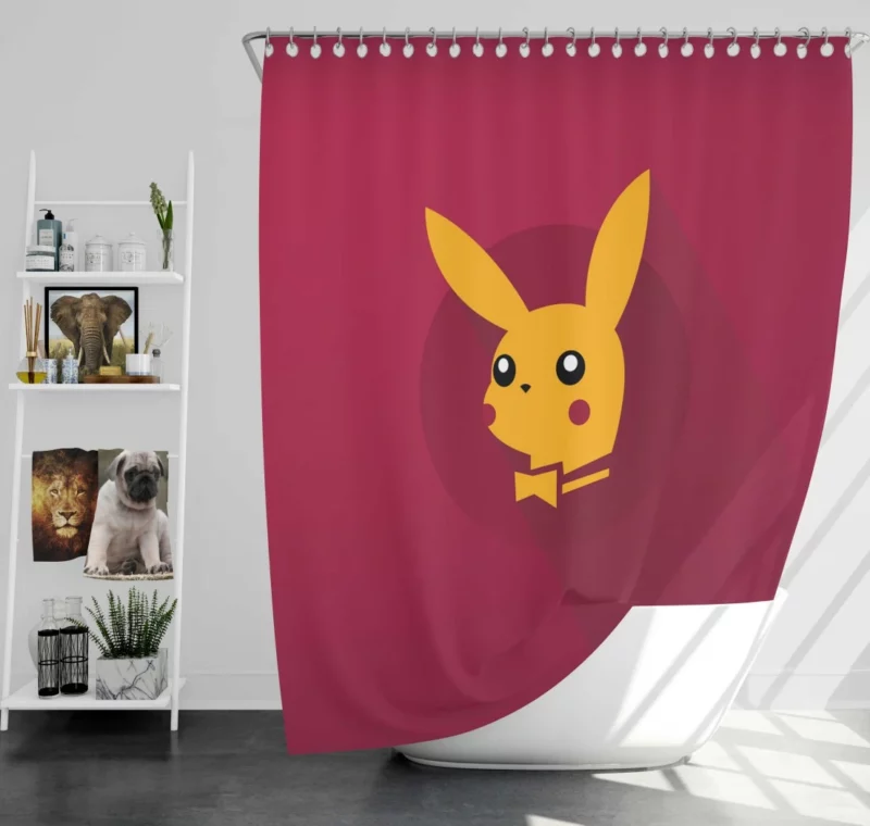 Pikachu Electric Minimalist Anime Shower Curtain