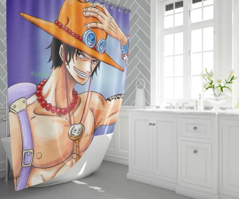 Portgas D. Ace Flame-Hearted Pirate Anime Shower Curtain 1