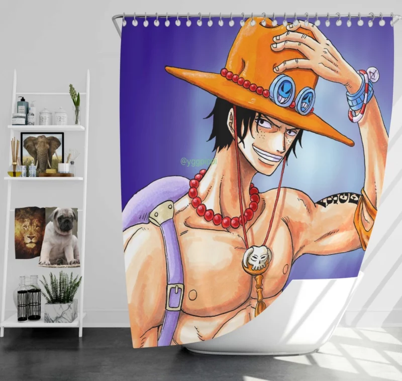 Portgas D. Ace Flame-Hearted Pirate Anime Shower Curtain