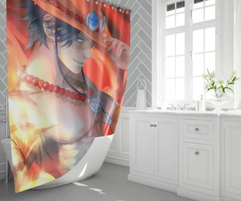 Portgas D. Ace Flaming Spirit Anime Shower Curtain 1