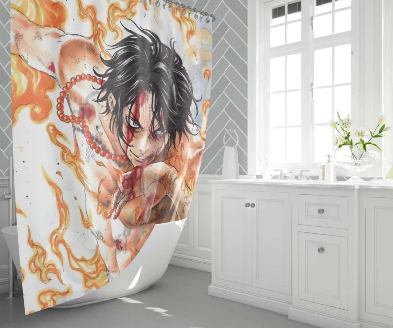 Portgas D. Ace Sailing Flames Anime Shower Curtain 1