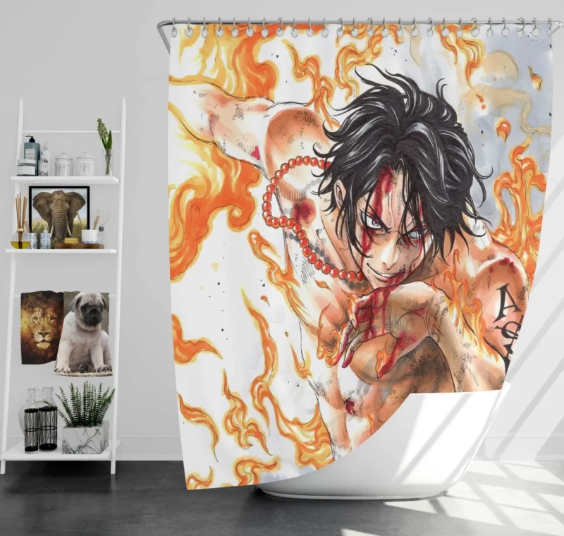 Portgas D. Ace Sailing Flames Anime Shower Curtain