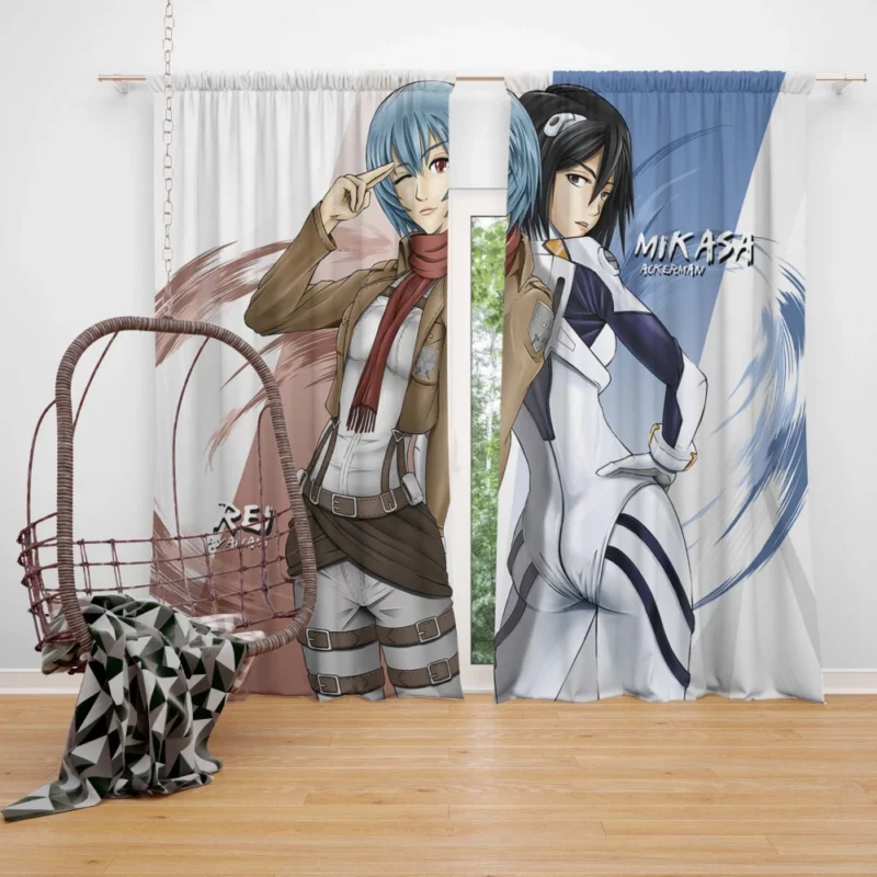 Rei Ayanami and Mikasa Crossover Anime Curtain