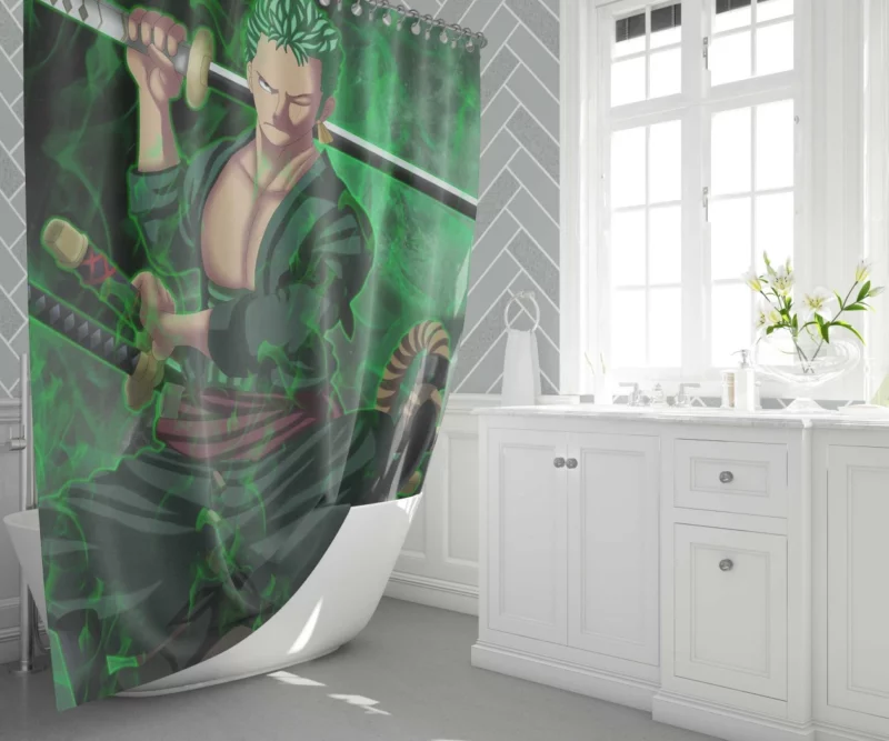 Roronoa Zoro Swordmaster Path Anime Shower Curtain 1