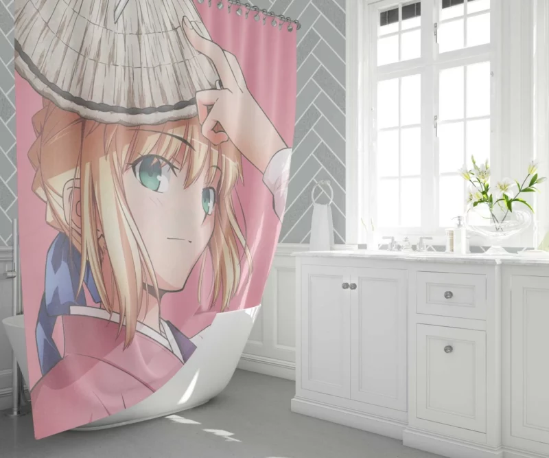 Saber Lily Windswept Beauty of Fate Series Anime Shower Curtain 1