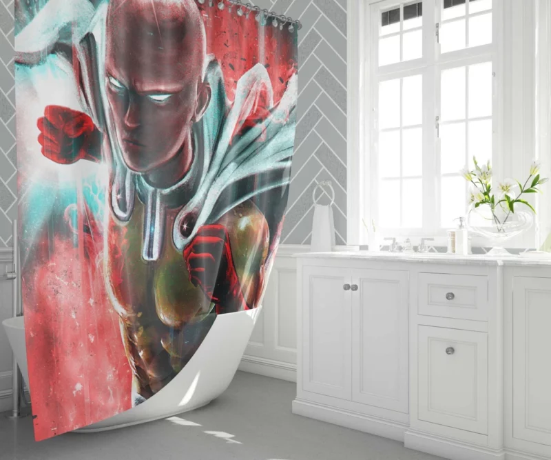 Saitama Punching Perfection Anime Shower Curtain 1