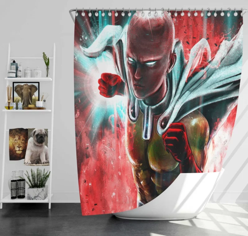 Saitama Punching Perfection Anime Shower Curtain