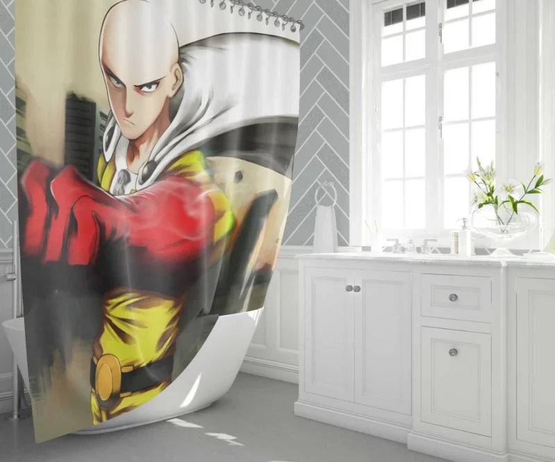 Saitama Unstoppable Hero Path Anime Shower Curtain 1