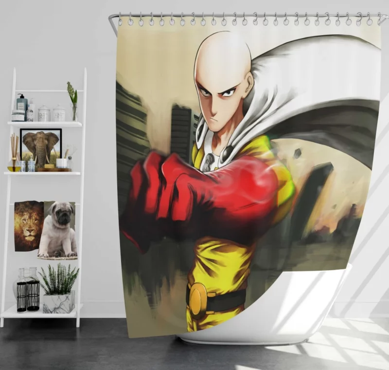 Saitama Unstoppable Hero Path Anime Shower Curtain