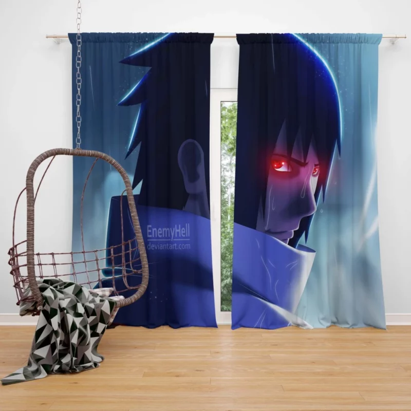 Sasuke Uchiha Ninja Pursuit Anime Curtain