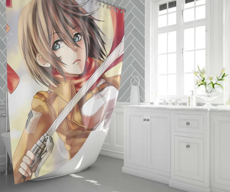 Shingeki No Kyojin Mikasa Ackerman Anime Shower Curtain 1