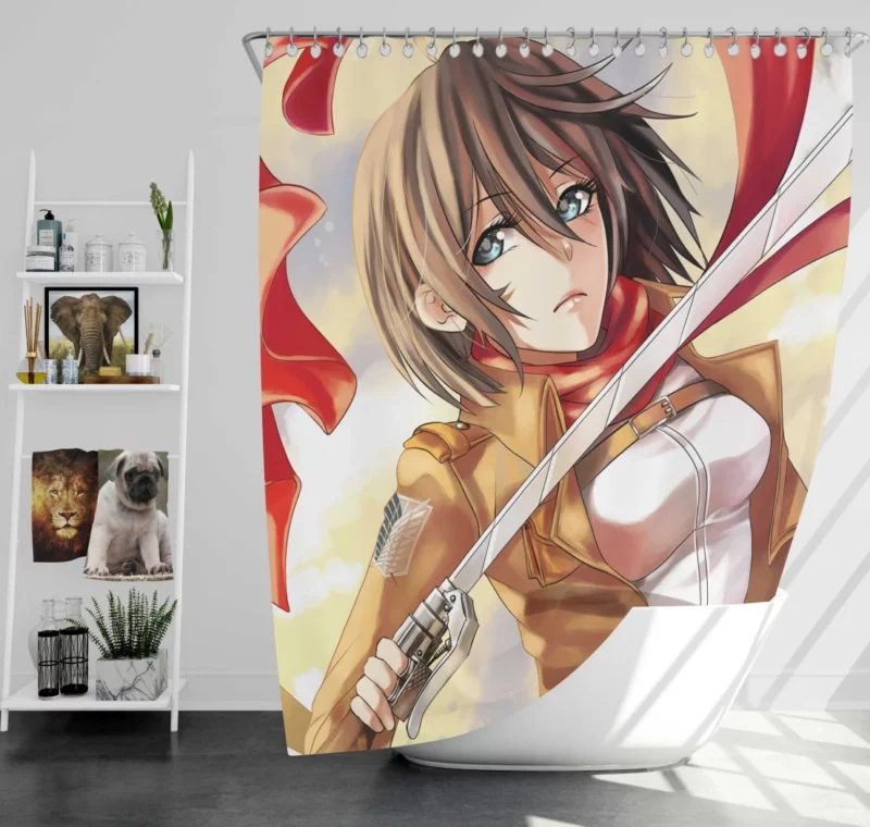 Shingeki No Kyojin Mikasa Ackerman Anime Shower Curtain