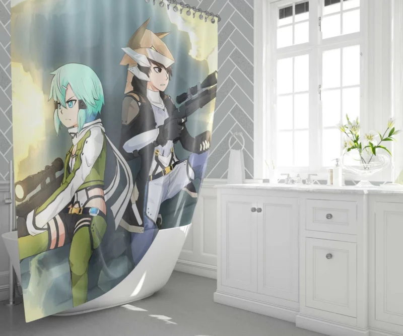 Shino Asada Gun Gale Hero Anime Shower Curtain 1