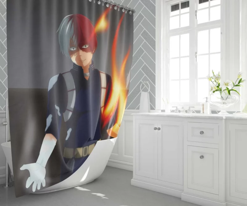 Shoto Todoroki Flames Unleashed Anime Shower Curtain 1