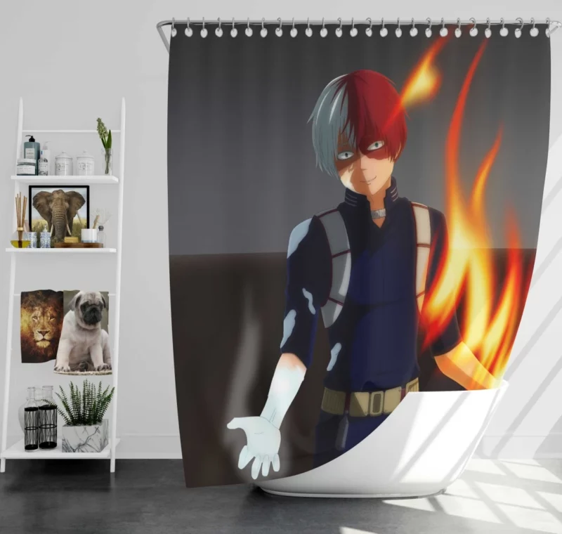 Shoto Todoroki Flames Unleashed Anime Shower Curtain