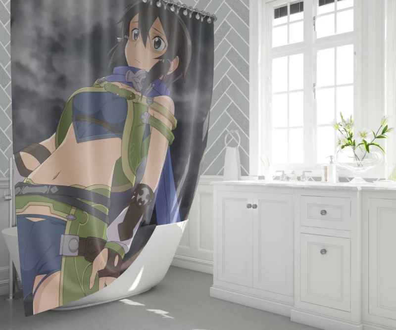 Sinon Aim & Fire Anime Shower Curtain 1