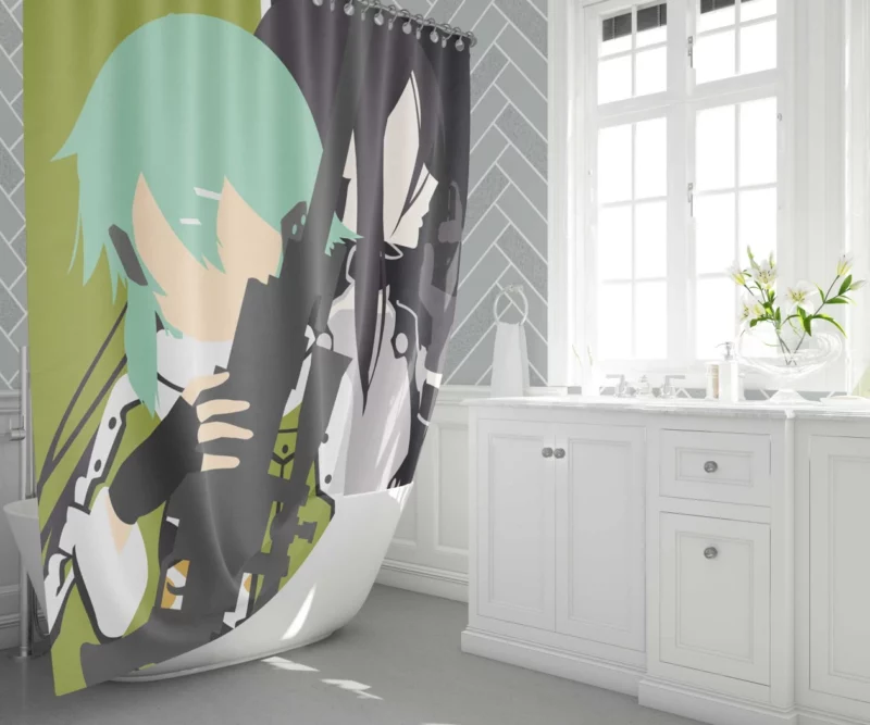 Sinon Shino Asada and Kirito Bonds Anime Shower Curtain 1