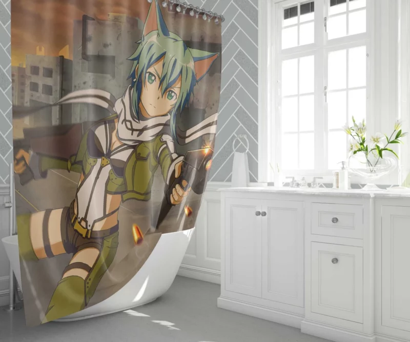 Sinon Virtual Odyssey Anime Shower Curtain 1