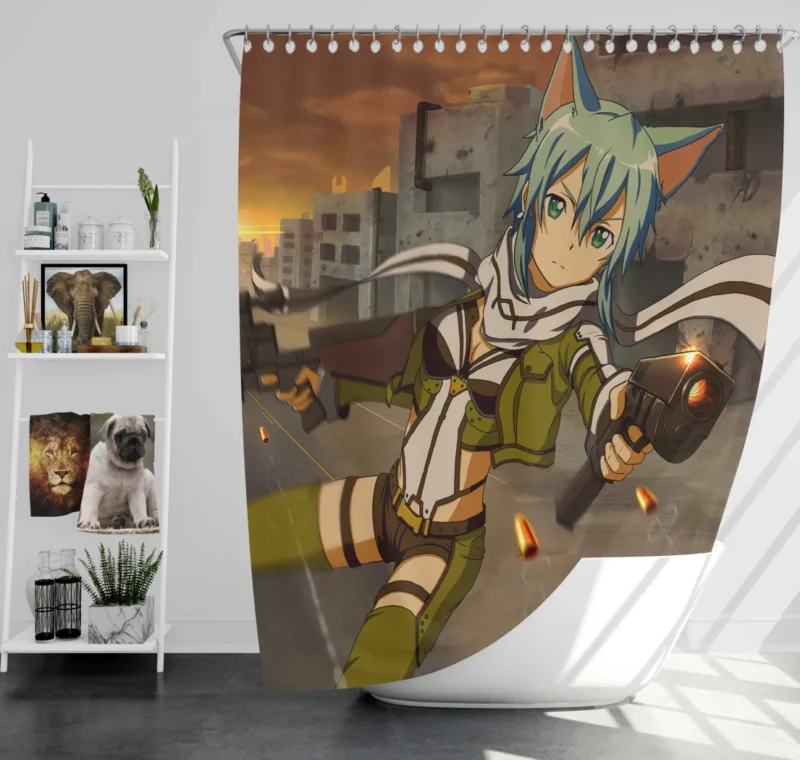 Sinon Virtual Odyssey Anime Shower Curtain