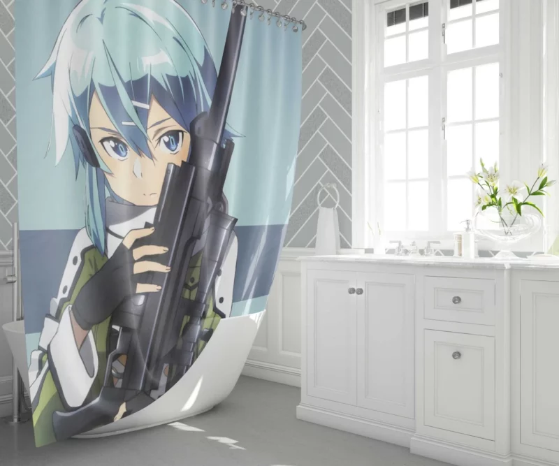 Sinon Virtual Sniper Anime Shower Curtain 1