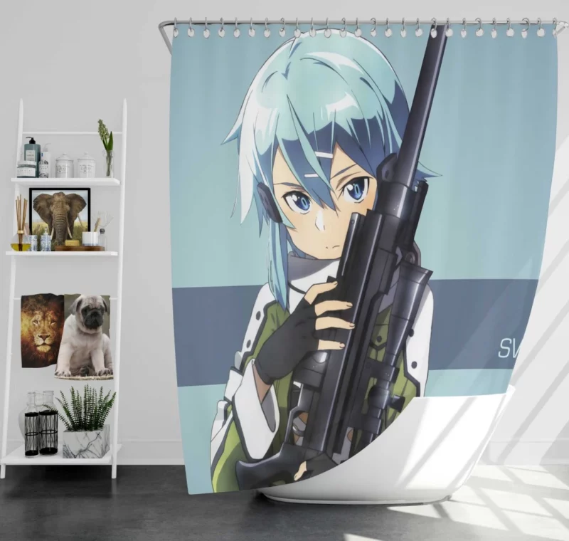 Sinon Virtual Sniper Anime Shower Curtain