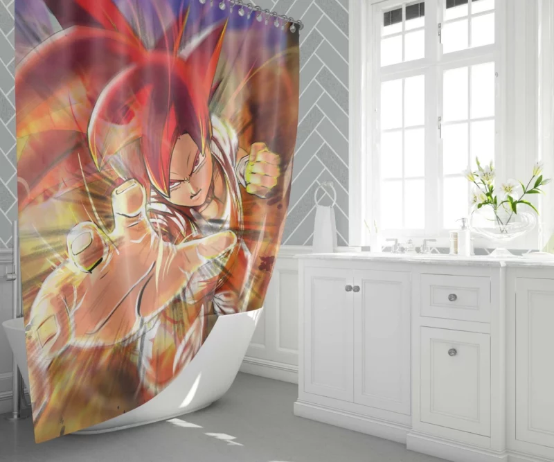 Son Goku Red-Haired Heroic Warrior Anime Shower Curtain 1