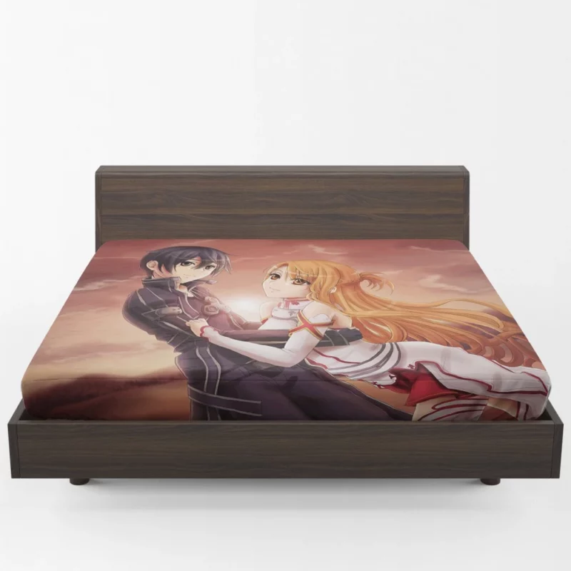 Sunset Moments with Kirito and Asuna Anime Fitted Sheet 1