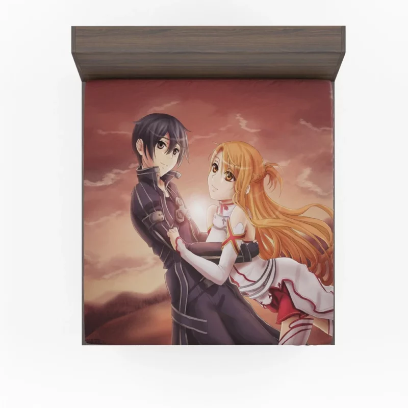 Sunset Moments with Kirito and Asuna Anime Fitted Sheet